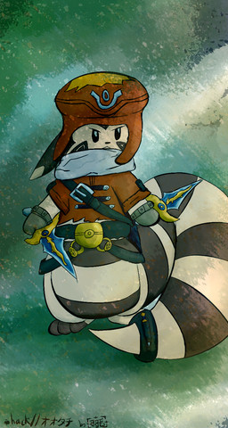 ambiguous_gender clothing dagger holding_object holding_weapon long_tail looking_at_viewer melee_weapon solo standing tail twin_blade weapon feathers_(artist) .hack cyberconnect2 nintendo pokemon kite_(.hack) furret generation_2_pokemon mammal mustelid pokemon_(species) hi_res