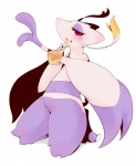 blush female figy_berry food fruit licking navel plant pokemon_berry red_eyes simple_background solo suggestive tongue tongue_out white_background kosyo nintendo pokemon generation_5_pokemon mienshao pokemon_(species) hi_res