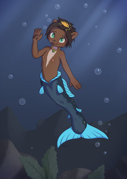 accessory air_bubble anthro biped black_hair black_nose brown_body chest_markings clothing costume eyebrows female fin fish_tail flat_chested gesture green_eyes hair hair_accessory jewelry legless looking_at_viewer markings membrane_(anatomy) necklace nipples nude pawpads short_hair solo split_form tail tail_fin underwater water waving waving_at_viewer webbed_hands white_markings young young_anthro minum ta'hira_(dragontear) aquatic mammal merfolk mustelid otter 2023 absurd_res hi_res