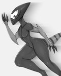 3_fingers anthro armor athletic athletic_anthro athletic_female claws female finger_claws fingers grey_background headgear helmet markings running simple_background small_waist solo striped_markings striped_tail stripes tail tail_markings thick_thighs unrealcereal ben_10 cartoon_network xlr8 alien kineceleran 2020 4:5 digital_drawing_(artwork) digital_media_(artwork) greyscale monochrome