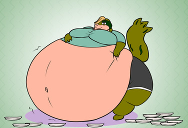 anthro belly belly_overhang belly_squish big_belly big_breasts big_butt bloated blonde_hair blue_clothing blue_shirt blue_topwear bottomwear breasts butt clothing female green_background green_body green_tail grey_bottomwear grey_clothing grey_shorts hair hand_on_belly hand_on_own_belly huge_belly huge_breasts huge_butt huge_thighs hyper hyper_belly leaf leaf_hair looking_at_belly looking_at_own_belly looking_down looking_down_at_self morbidly_obese morbidly_obese_anthro morbidly_obese_female multicolored_body navel obese obese_anthro obese_female overweight overweight_anthro overweight_female plant plant_hair plate pseudo_hair shirt shorts simple_background smile solo squish tail tan_body thick_thighs three-quarter_view topwear two_tone_body weight_gain yellow_eyes alvro nintendo pokemon ceura_(reathe) generation_5_pokemon pokemon_(species) snivy 2026 colored digital_media_(artwork) flat_colors