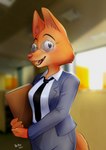 anthro building business_suit cheek_tuft clothed clothing eyewear facial_tuft female fully_clothed fur glasses holding_object inside open_mouth solo suit thick_thighs tuft powree dreamworks the_bad_guys diane_foxington canid canine fox mammal 2021 hi_res