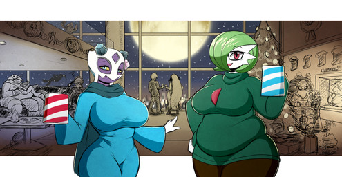 ambiguous_anthro ambiguous_feral ambiguous_gender anthro belly big_breasts black_eyewear black_glasses blue_eyes breast_size_difference breasts christmas_stocking christmas_tree clothing container crown cup duo_focus eyebrows eyelashes eyewear female female_anthro female_human female_humanoid feral fireplace glasses green_hair group hair hair_over_eye hand_on_hip headgear holidays huge_breasts looking_at_viewer male male_human not_furry obese obese_ambiguous obese_anthro overweight overweight_ambiguous overweight_anthro overweight_female overweight_humanoid party plant pokemon_champion rectangular_glasses red_eyes sweater thick_thighs topwear tree wide_hips wreath sleepingeel christmas half-life nintendo pokemon splatoon valve valve_corporation cynthia_(pokemon) pearl_(splatoon) aggron aquatic cephalopod froslass garchomp gardevoir generation_3_pokemon generation_4_pokemon headcrab human humanoid inkling inkling_(squid_form) mammal mollusk octarian octoling octoling_(octopus_form) pokemon_(species) character_request hi_res partially_colored