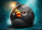 2010 angry angry_birds artist_name avian beak bird black_body black_feathers bodily_fluids bomb_(angry_birds) crying feathers feral frown frown_eyebrows goes_hard half-closed_eyes lol_comments narrowed_eyes orange_beak realistic rovio_entertainment sam_spratt sega signature simple_background solo teal_background tears