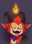 anthro big_eyes crown fur grin headgear horn male membrane_(anatomy) membranous_wings red_body red_fur simple_background smile solo teeth tongue tongue_out wings veigar-chan league_of_legends riot_games tencent devil_teemo_(lol) teemo_(lol) demon satyr yordle