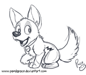 ambiguous_gender cheek_tuft facial_tuft fangs feral glistening glistening_nose head_tuft logo open_mouth open_smile side_view simple_background smile solo teeth text tongue tuft young young_ambiguous young_feral pandapaco bolt_(film) disney bolt_(bolt) canid canine canis domestic_dog mammal artist_logo monochrome signature url male_(lore)