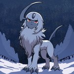 ambiguous_gender claws feral fur horn plant quadruped red_eyes sky snow solo star starry_sky tail tree white_body white_fur meloettachuuuuu nintendo pokemon absol generation_3_pokemon pokemon_(species) 1:1 2025 hi_res