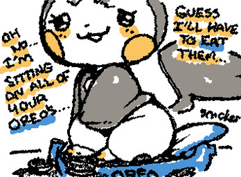 ambiguous_anthro ambiguous_gender anthro blush cheek_spots cookie dialogue ellipsis eyelashes food glistening glistening_eyes grey_body grey_tail looking_at_viewer multicolored_body open_:3 open_mouth simple_background solo squigglevision standing tail talking_to_viewer text thick_thighs white_background wide_hips yellow_blush ligma_(artist) nintendo oreo_cookie pokemon emolga generation_5_pokemon pokemon_(species) 2025 animated digital_media_(artwork) english_text flat_colors low_res wigglypaint_(artwork)