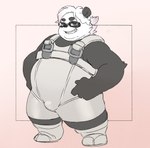 anthro biped bulge clothing eyewear glasses kemono male overweight overweight_male shirt simple_background solo suspenders topwear inunoshippo bear giant_panda mammal 2024