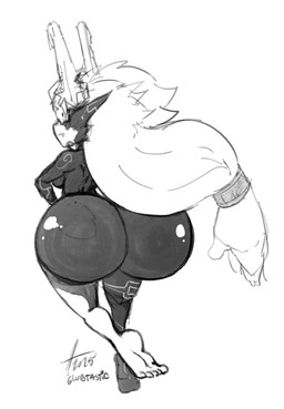 barefoot big_butt bubble_butt butt butt_focus clothing cute_fangs fangs feet female glistening glistening_butt hair headgear headwear huge_butt humanoid_pointy_ears hyper hyper_butt mostly_nude not_furry pointy_ears ponytail rear_view simple_background solo teeth text glubtastic nintendo the_legend_of_zelda twilight_princess midna humanoid imp twili 2025 hi_res monochrome signature