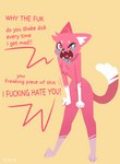 ambiguous_gender anthro bodily_fluids dialogue fur looking_mad nude pink_body pink_fur profanity solo tears text yelling hydrabb domestic_cat felid feline felis mammal digital_media_(artwork) english_text lineless