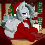 1:1 2017 aer0_zer0 anus blush bodily_fluids candy candy_cane christmas christmas_clothing christmas_headwear clitoris clothing container cup cutie_mark dessert digital_media_(artwork) dock_(anatomy) earth_pony equid equine female feral food friendship_is_magic genital_fluids genitals gift hasbro hat headgear headwear hi_res holidays holly_(plant) horse legwear looking_at_viewer mammal marble_pie_(mlp) my_little_pony plant pony pussy santa_hat solo tail vaginal_fluids