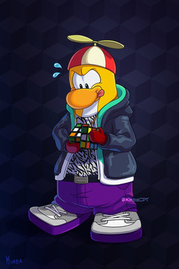 anthro black_clothing black_hoodie black_topwear bottomwear clothed clothing footwear fur grey_clothing grey_footwear grey_shoes handwear hat headgear headwear holding_object holding_rubik's_cube hoodie male mittens multicolored_clothing multicolored_footwear multicolored_shoes open_clothing open_hoodie open_topwear pants print_clothing print_shirt print_topwear propeller_hat purple_bottomwear purple_clothing purple_footwear purple_pants purple_shoes red_clothing red_handwear red_hat red_headwear red_mittens shirt shoes solo text tongue tongue_out topwear two_tone_clothing two_tone_footwear two_tone_hat two_tone_shoes white_clothing white_hat white_headwear yellow_body yellow_fur kimbacpt club_penguin rubik's_cube avian bird penguin artist_name full-length_portrait hi_res portrait