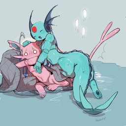 ambiguous_gender antennae_(anatomy) blue_body duo feet head_markings machine markings pawpads paws pink_body soles tail toes water alretta nintendo pokemon rain_world videocult five_pebbles_(rain_world) looks_to_the_moon_(rain_world) eeveelution espeon generation_1_pokemon generation_2_pokemon iterator_(rain_world) pokemon_(species) robot taur vaporeon 1:1 crossover hi_res adopted_(lore) adoptive_sibling_(lore) brother_(lore) brother_and_sister_(lore) sibling_(lore) sister_(lore)