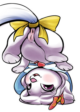 accessory anus ass_up bow_(feature) bow_accessory bow_ribbon butt female feral furgonomics genitals hair hair_accessory hair_bow hair_ribbon happy looking_at_viewer low-angle_view open_mouth paws presenting presenting_hindquarters purple_eyes raised_tail ribbons simple_background smile solo tail tail_accessory tail_bow tail_ribbon upside_down vulva white_background white_body worm's-eye_view samuriolu palace_pets honeycake mammal hi_res