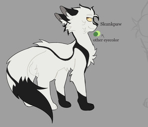 balls feral fur genitals male male_feral multicolored_body multicolored_fur smile solo two_tone_body two_tone_fur white_balls white_body white_fur yellow_sclera littleperrito warriors_(book_series) fan_character skunkpaw_(littleperrito) domestic_cat felid feline felis mammal 2026 digital_drawing_(artwork) digital_media_(artwork) full-length_portrait hi_res model_sheet portrait