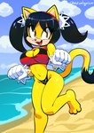 3_toes 5_fingers accessory amber_eyes anthro bangs barefoot beach big_breasts bikini bikini_bottom breasts cleavage_cutout clothed clothing cloud crop_top cutout day dipstick_tail eyelashes fangs feet female fingers fur headband looking_at_viewer markings midriff navel on_one_leg open_mouth open_smile outside pose raised_calf raised_leg sand seaside shirt sky smile solo standing swimwear tail tail_markings teeth toes topwear twintails_(hairstyle) two-piece_swimsuit yellow_body yellow_fur sem-l-grim sega sonic_the_fighters sonic_the_hedgehog_(series) honey_the_cat domestic_cat felid feline felis mammal 2025 absurd_res hi_res signature