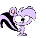 anthro black_eyes black_tail eyelashes female googie_aesthetic markings multicolored_tail purple_body purple_tail simple_background smile solo standing striped_markings striped_tail stripes tail tail_markings white_background jdone rude_rabit scunk_(rude_rabit) mammal mephitid skunk 2025 digital_media_(artwork) hi_res model_sheet