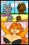 2019 absurd_res ambiguous_gender anthro apricot_(viroveteruscy) big_breasts blockage_(layout) blush breasts canid canine canis clothing cloud collar comic domestic_cat domestic_dog english_text eyes_closed felid feline felis female fur grass group hair hi_res horizontal_blockage huge_breasts mammal multicolored_body multicolored_fur open_mouth orange_body orange_fur orange_hair plant rodent sciurid sky text tiny_pets topwear tree_squirrel trio two_tone_body two_tone_fur url viroveteruscy warning_cream_filled