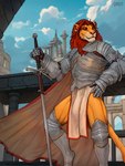 anthro armor castle cloak clothing knight male male/male melee_weapon solo sword warrior weapon mansilite disney the_lion_king simba_(the_lion_king) hi_res