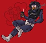 anthro bulge clothing crop_top eyewear footwear male shirt smoking socks solo sunglasses topwear underwear vulgar rosepits vtuber markmurders avian bird corvid corvus_(genus) crow oscine passerine absurd_res hi_res