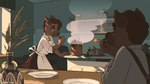 1950s_theme apron brown_body brown_fur cigarette cigarette_in_mouth clothing cooking cooking_pot duo ear_piercing female fur kitchen male object_in_mouth piercing steam suspenders enotich mammal 16:9 hi_res widescreen