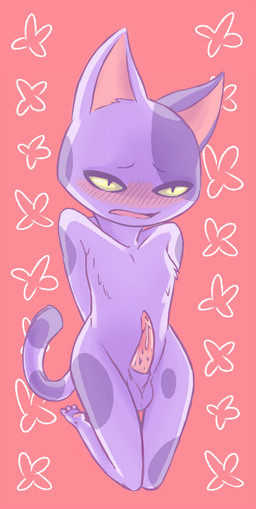 animal_crossing anthro balls barbs bipedal blush bob_(animal_crossing) cat closed_legs cum cum_on_penis digital_media_(art) embarrassed erection feline floral_print front_view full-length_portrait hands_behind_back kneeling looking_at_viewer male mammal nintendo open_mouth penis pink_pawpads pink_penis pointy_ears purple_markings purple_skin reality_undoer shy skinny_tail slit_pupils solo tapering_penis thigh_gap tiny_legs video_games yellow_sclera
Rating: Explicit
Score: 10
User: Untamed
Date: July 24, 2013