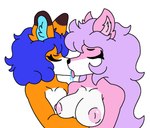 anthro areola bodily_fluids breast_size_difference breasts eyes_closed female female/female fur hair inner_ear_fluff making_out nipples saliva tuft honibnuuy andrea_(honibnuuy) melody_(honibnuuy) canid canine felid feline fox mammal