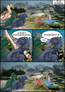 3d_background 4_toes ambiguous_gender angry anisodactyl biped bipedal_feral bite biting_another blue_body blue_eyes blue_feathers brown_body brown_feathers claws day dialogue feathered_wings feathers feet feral grass green_body green_feathers group half-closed_eyes long_neck looking_at_another narrowed_eyes orange_eyes outside plant red_eyes sharp_teeth sitting sky speech_bubble tail tail_feathers teeth text toe_claws toes tree water white_body wings dirtiran keyfeathers path_of_titans azhdarchid deinonychus dinosaur dromaeosaurid feathered_dinosaur feathered_scalie latenivenatrix prehistoric_species pterosaur quetzalcoatlus reptile saurischian scalie theropod tyrannosaurid tyrannosauroid tyrannosaurus tyrannosaurus_rex 3d_(artwork) comic digital_media_(artwork) english_text hi_res mixed_media shaded