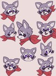 ambiguous_gender anthro black_body black_fur blush feral fur grey_body grey_fur group hand_on_face head_only kerchief looking_at_viewer male neckerchief neckwear purple_eyes seductive shy simple_background smile solo white_body white_fur menzorem indigo_park rambley_raccoon hybrid mammal procyonid raccoon 3:4 absurd_res hi_res male_(lore)