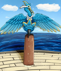 animal_genitalia avian_feet beak blue_body bodily_fluids butt cloaca facial_markings feathered_crest feathered_wings feathers feet feral genital_fluids genitals green_eyes head_crest head_markings looking_at_viewer looking_back looking_back_at_viewer male markings mask_(marking) membrane_(anatomy) penis pier precum rear_view sea tail tail_feathers toes water webbed_feet white_markings wings yellow_markings gyrotech nintendo pokemon fan_character thunk_(gyro) avian cramorant generation_8_pokemon pokemon_(species) hi_res