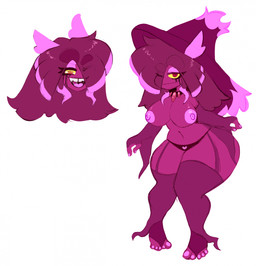 anthro breasts female fingers hair looking_at_viewer nipples nude open_mouth red_eyes simple_background smile solo thick_thighs white_background kiss_the_carrot nintendo pokemon malpo_(kiss_the_carrot) generation_4_pokemon ghost mismagius pokemon_(species) spirit digital_media_(artwork) hi_res