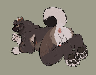 4_toes animal_genitalia animal_penis anthro balls black_nose black_tail_tip brown_background brown_body brown_eyes brown_fur brown_pawpads butt canine_genitalia canine_penis claws countershading dipstick_ears dipstick_tail ear_markings feet fur genitals green_background green_eyes grey_claws grin hindpaw male markings multicolored_body multicolored_ears multicolored_fur nude_anthro nude_male pawpads paws penis penis_tip perineum sharp_teeth simple_background smile solo tail tail_markings tan_balls tan_body tan_butt tan_countershading tan_ear_tips tan_fur tan_hands tan_perineum tan_sclera tan_tail tan_toes teeth text three-quarter_view toes birdpaw_(artist) canid canine canis domestic_dog mammal spitz 2025 artist_name digital_drawing_(artwork) digital_media_(artwork) full-length_portrait hi_res portrait