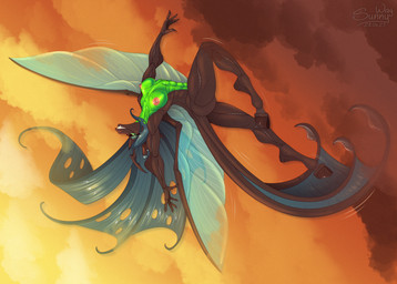 abs anthro breasts fangs female flying glowing hooves horn muscular nipples nude redesign reward sky spread_wings teeth wings sunny_way friendship_is_magic hasbro my_little_pony queen_chrysalis_(mlp) changeling hi_res