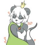 anthro cape clothed clothing crown eyes_closed female hair headgear heart_symbol short_hair simple_background solo white_background white_hair queenteddy chigui_(character) banded_gecko bear eublepharid gecko giant_panda hybrid lizard mammal reptile scalie