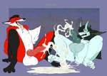 animal_genitalia animal_penis anthro anus balls big_balls black_body blue_body bodily_fluids canine_genitalia canine_penis cum cum_pool duo ejaculation eyes_closed fur genital_fluids genitals giant_sperm hyper knot knotted_penis looking_pleasured male male/male nude_anthro nude_male open_mouth penis perineum purple_background red_body simple_background sitting tongue tongue_out white_body white_fur blushing_yokai asian_mythology east_asian_mythology japanese_mythology mythology canid canine fox mammal yokai