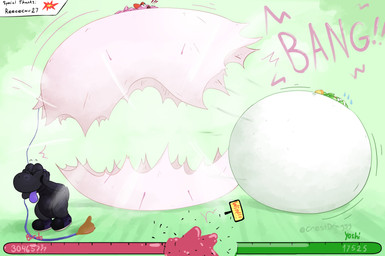 air_inflation bellows belly belly_expansion big_belly black_outline blush blush_lines bodily_fluids bursting creaking dizzy_eyes donation_drive duo emoji exclamation_point expansion eyebrows eyes_closed fwoomp green_background green_body green_eyes heart_symbol hose hose_in_butt hose_inflation huge_belly hyper hyper_belly immobile inflation jewelry motion_lines outline pink_body popping puffed_cheeks red_bow simple_background speech_bubble stretch_marks sunken_limbs sweat white_body crestdraggy mario_bros nintendo pokemon birdo dinosaur prehistoric_species reptile scalie yoshi 2023 absurd_res hi_res