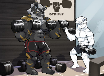 anthro boxer_briefs clothing duo exercise growth gym male male/male muscular public standing underwear weightlifting weights workout marshiro baron_(kvge1208) bear canid canine canis mammal polar_bear ursine wolf 2022 hi_res