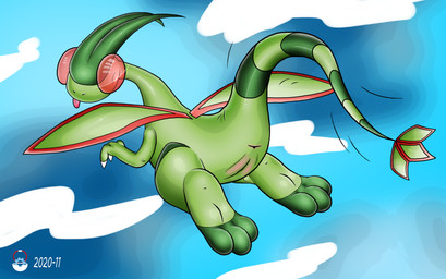 blep cloud female feral flying genitals sky solo tongue tongue_out vulva the-cog nintendo pokemon flygon generation_3_pokemon pokemon_(species) absurd_res hi_res