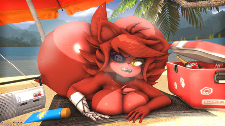 anthro beach big_breasts big_butt bodily_fluids breasts butt chest_tuft cooler eye_patch eyewear female glowing glowing_eyes gold_(metal) gold_tooth huge_breasts huge_butt hyper hyper_butt lying machine on_front one_eye_obstructed open_mouth outside parasol pupils slit_pupils solo sweat sweaty_butt tail tuft water yellow_eyes mega2109 cryptiacurves_(modeler) five_nights_at_freddy's fredina's_nightclub scottgames fexa_(cryptiacurves) foxy_(fnaf) animatronic canid canine fox mammal robot 16:9 3d_(artwork) 4k absurd_res digital_media_(artwork) hi_res widescreen