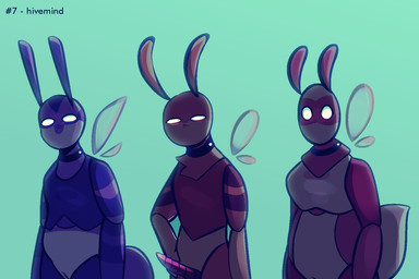 antennae_(anatomy) anthro backlighting breasts collar collar_only control_collar empty_eyes erection facial_markings featureless_breasts featureless_chest female genitals group head_markings hivemind insect_wings light male markings mask_(marking) mind_control nude nude_anthro segmented_body segmented_penis stinger stripes trio vulva wings ofthestarlesssea hypnovember hypnovember2025 aleph_(ofthestarlesssea) unnamed_character arthropod bee hymenopteran insect lighting