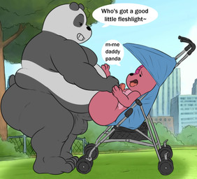adult_on_young age_difference anal anal_penetration anthro balls belly big_belly big_butt butt daddy_kink dialogue dot_eyes duo erection genitals incest_play leg_grab legs_up male male/male moobs obese obese_male overweight overweight_male park penetration penis public public_sex roleplay sex short_tail simple_eyes size_difference standing standing_sex stroller stroller_fucking tail text toddler young younger_penetrated camp14 cartoon_network we_bare_bears panda_(we_bare_bears) rolhart bear giant_panda mammal english_text hi_res