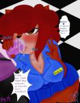 2014 animatronic anthro big_breasts blue_clothing blue_shirt blue_topwear blush bonnie_(fnaf) breasts brown_body brown_eyes brown_fur clothing comic dialogue digital_media_(artwork) discordmelody duo english_text erection fellatio female female_penetrated five_nights_at_freddy's freckles fur genitals gesture hair hand_gesture hi_res jasmine_ivory lagomorph leporid machine male male/female male_penetrating male_penetrating_female mammal nightguard oral oral_penetration penetration penile penis profanity purple_body purple_fur rabbit red_hair robot rodent sciurid scottgames sex shirt text tongue topwear tree_squirrel v_sign