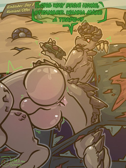 anthro anus backsack balls bodily_fluids butt butt_focus car desert dialogue femboy genitals holding_object holding_soda looking_at_viewer lounging male nude nuka-cola offering_sex on_car outside pink_anus pose posing_nude presenting presenting_anus presenting_hindquarters public public_nudity questioning red_eyes solo speech_bubble sweat sweaty_butt talking_to_viewer tan_body text vehicle wasteland judasthesinner fallout kinktober kinktober_2025 microsoft deathclaw scalie 2025 3:4 artist_name english_text hi_res watermark