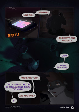 anthro bathroom cellphone dialogue duo electronics female good_parenting male phone phone_call smartphone text conditional_dnp pawpadcomrade abbey_walker_(pawpadcomrade) gabe_walker_(pawpadcomrade) canid canine canis mammal wolf comic english_text hi_res daughter_(lore) father_(lore) parent_(lore)