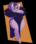 anthro arm_warmers armwear big_breasts big_butt breasts butt cleavage cloak clothed clothing digitigrade dress dress_only female hair heart_symbol hooves horn looking_at_viewer markings mole_(marking) multi_eye navel_outline neck_jewelry neckwear purple_hair short_tail simple_background solo tail thick_thighs wide_hips synful sucker_for_love rhok'zan_(sucker_for_love) bovid caprine caprine_demon deity demon eldritch_being goat goat_demon mammal alpha_channel hi_res