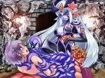 accessory apode big_breasts breasts cleavage clothed clothing duo feet_first female flower flower_in_hair game_cg hair hair_accessory legless long_hair monster_girl_(genre) plant purple_hair serpentine split_form tentacles vore white_hair kenkou_cross monster_girl_quest alice_(monster_girl_quest) luka_(monster_girl_quest) draconcopode human humanoid lamia mammal reptile scalie snake 4:3