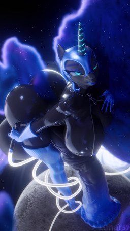anthro big_breasts big_butt biped blue_clothing blue_gloves blue_handwear blue_legwear blue_thigh_highs bodysuit breasts butt clothed clothing eyebrows eyelashes footwear genitals glistening glistening_bodysuit glistening_clothing glistening_skinsuit gloves gynomorph hair handwear high_heels huge_breasts hyper intersex latex latex_clothing latex_skinsuit legwear penis platform_footwear platform_heels pupils shoes skinsuit solo thick_thighs thigh_highs three-quarter_view tight_clothing lunar57 friendship_is_magic hasbro my_little_pony nightmare_moon_(mlp) equid equine mammal 3d_(artwork) 9:16 absurd_res digital_media_(artwork) hi_res