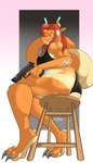 anthro biped butt claws clothing female gun hair kavabanga lingerie paws ranged_weapon red_hair solo tail weapon zecho mythology thundera_(firefightdragon) dragon mythological_creature mythological_scalie scalie absurd_res hi_res