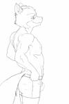 anthro athletic athletic_anthro athletic_male biped boxer_briefs bulge clothed clothing hands_on_hips male nipples pecs pose side_view simple_background smile solo standing tight_clothing topless underwear ducati nintendo star_fox fox_mccloud canid canine fox mammal 2:3 black_and_white hi_res line_art monochrome pinup